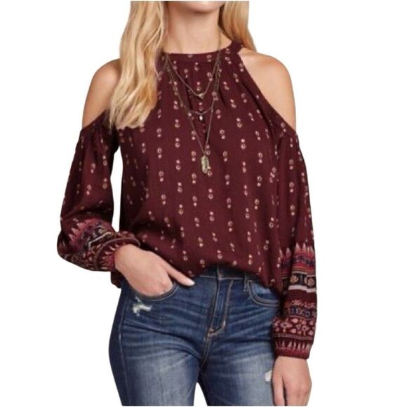 Hollister Boho Floral Print Cold Shoulder Blouse Size Small - Picture 1 of 12
